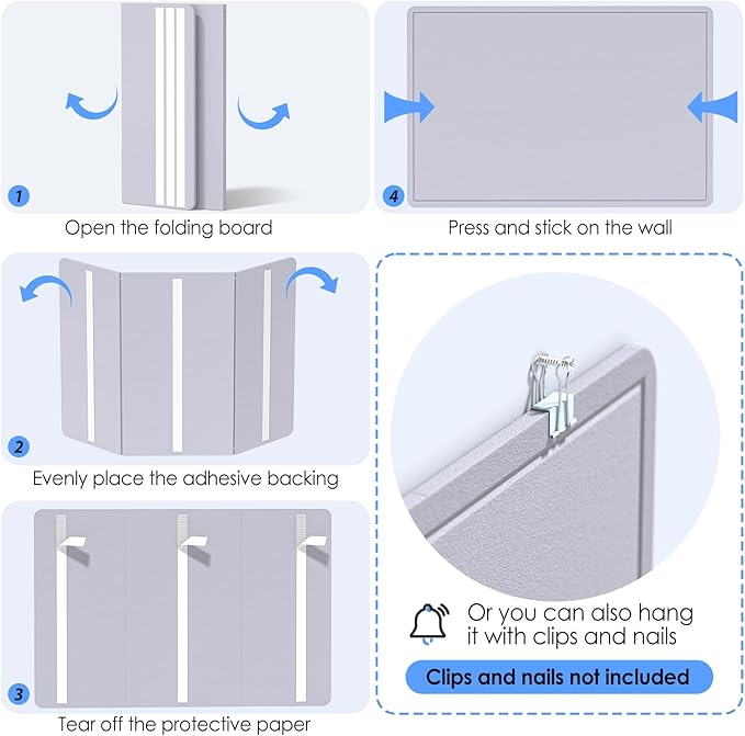 MaxGear Large Bulletin Board 36" x 24", Foldable Felt Board Vision Board Supplies, Cork Board for Office, Home, School, Small Pin Boards for Walls Decorative Display Board Moonlight Gray