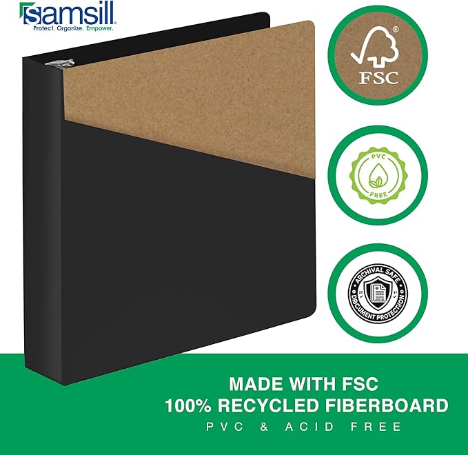 Samsill Durable 2 Inch Binder, Made in The USA, D Ring Binder, Customizable Clear View Cover, Charcoal Black, Holds 475 Pages