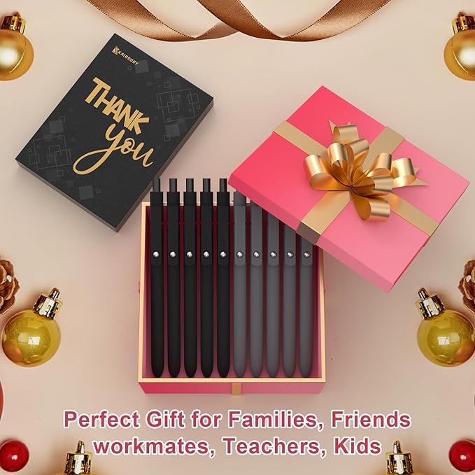 Retractable Gel Pens,0.5mm Fine Point Pens Smooth Writing japanese gel pens,Cute Office and School Supplies for Women Teacher Students(10 Pcs Black Ink-Black Gray shaft pen)