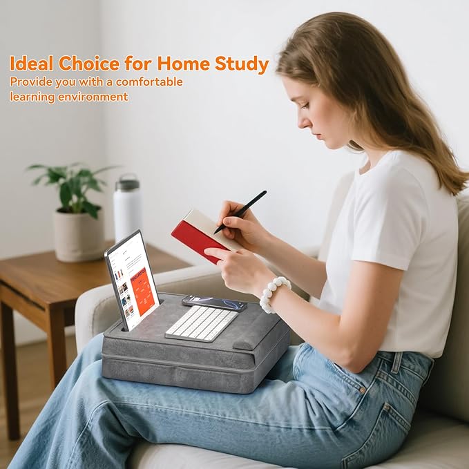 KDD Laptop Lap Desk with Cushion, Laptop Table with Storage for Bed & Sofa, Adjustable Lap Pillow Stand with Anti-Slip Strip & Cell Phone/Tablet Slot for Home Office College