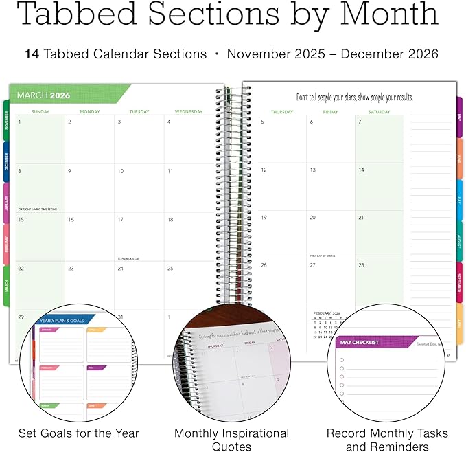 DELUXE 2026 Planner, 8.5"x11": 14 Months (November 2025 - December 2026), Includes Page Tabs, Bookmark, Planning Stickers, Pocket Folder Daily Weekly Monthly Planner Yearly Agenda (Teal Floral)