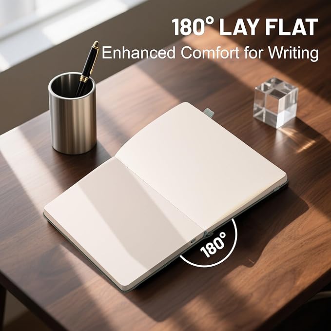 CAGIE Bullet Dotted Journal Notebook 320 Pages 100 GSM Paper Hardcover A5 Dot Grid Notebook Leather Journals for Writing Women Men Work Journaling, Green