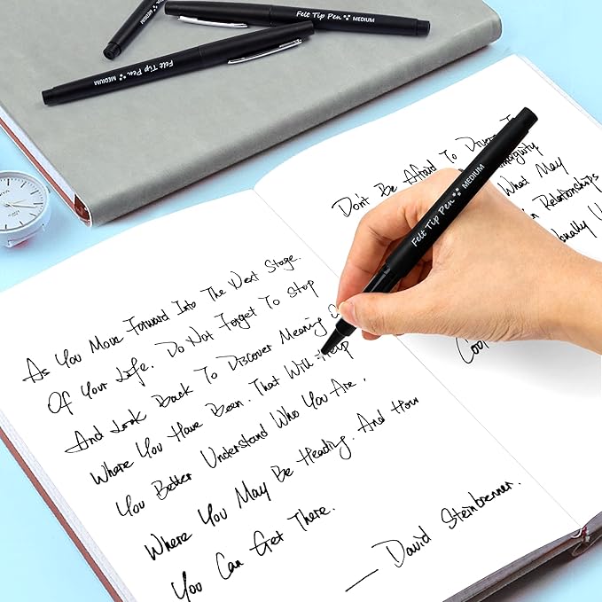 Lelix Felt Tip Pens, 15 Black Pack, 0.7mm Medium Point, Felt Tip Markers Pens for Journaling, Writing, Note Taking, Planner, Perfect for School Office and Art Supplies