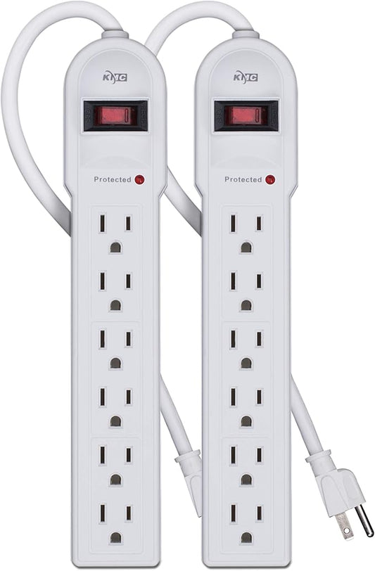 KMC 6-Outlet Surge Protector Power Strip 2-Pack, Overload Protection, 4-Foot Cord, 900 Joule - White