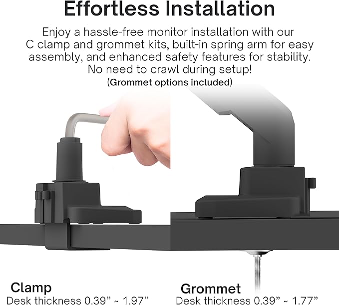 Pixio PS1S Wave Black Single Monitor Arm Stand Desk Mount - Fits up to 32 inches Monitors and up to 19.8lbs. VESA Compatibility and Integrated Cable Management