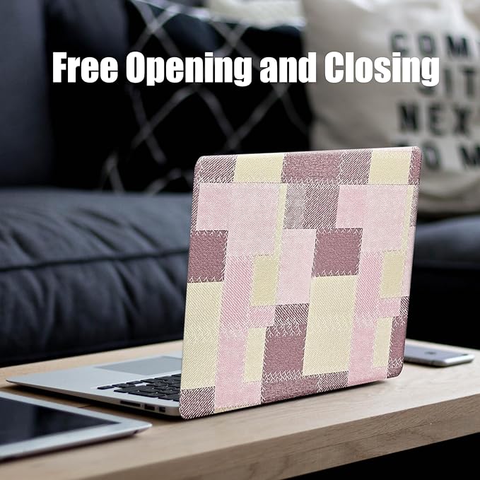 DTangLsm Checkered Case for MacBook Air 13 inch 2025 2024 2023 2022 M4 M3 M2 A3240 A3113 A2681, Checkerboard Grid Textured Leather Hard Shell Cover for MacBook Air 13.6 inch Case & Keyboard Cover,Pink