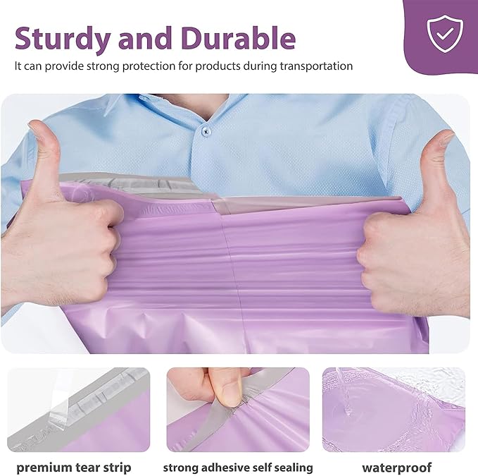 Fuxury Poly Mailers 10x13 Inch 500pc,Sturdy Shipping Bags for Clothes Bulk,Self Adhesive Mailing Shipping Envelopes,Waterproof Mailers Poly Bags,Colorful Packaging Bags for Small Business Purple