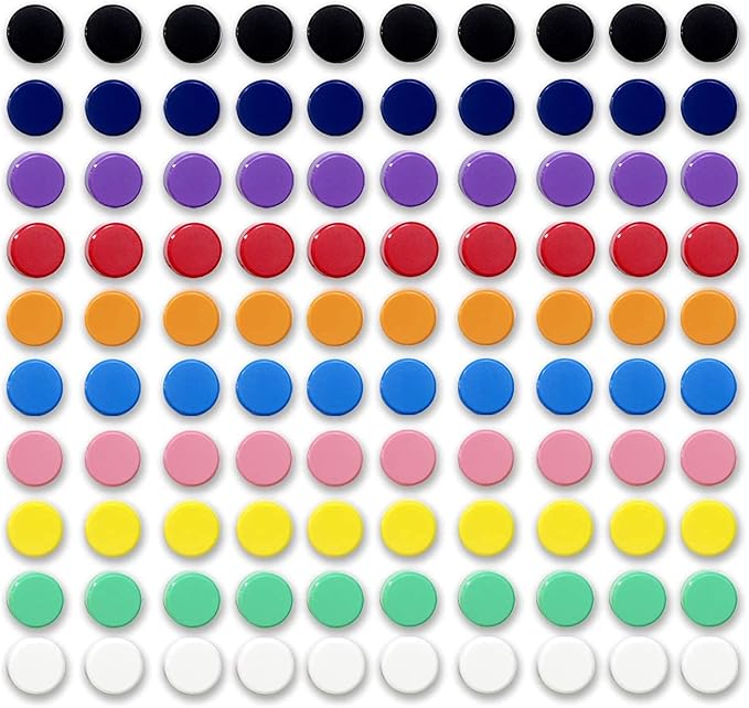 Qualsen Fridge Magnets, 100pcs Small Refrigerator Magnets for Whiteboard, Kids, Mini Cute Magnet for Locker, White Board, Kitchen, Office, Classroom (10 Colorful)