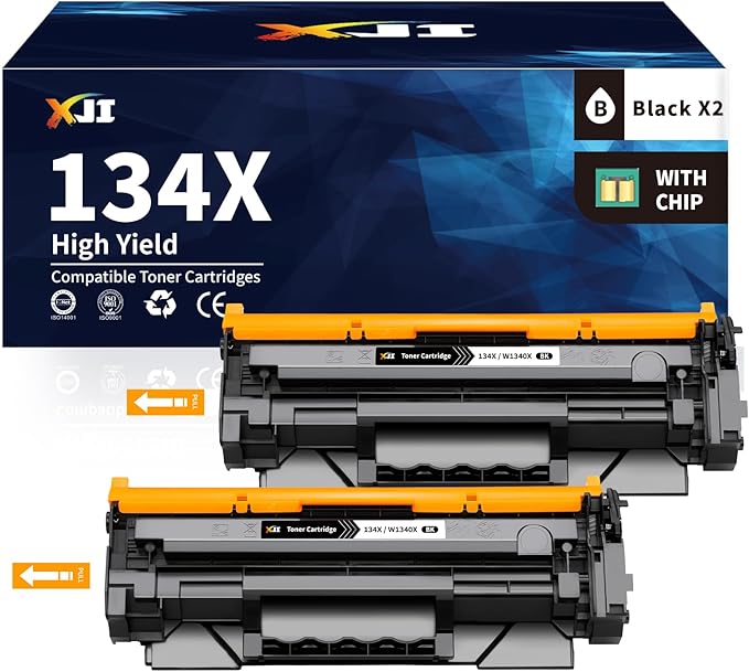 XJI 134X(with Chip) 2 Pack High Yield Compatible Toner Cartridges Replacement for HP 134 X A W1340X 134A W1340A, for Laser Jet M209dw MFP M234dw M234sdn M234sdw Printer Ink Black