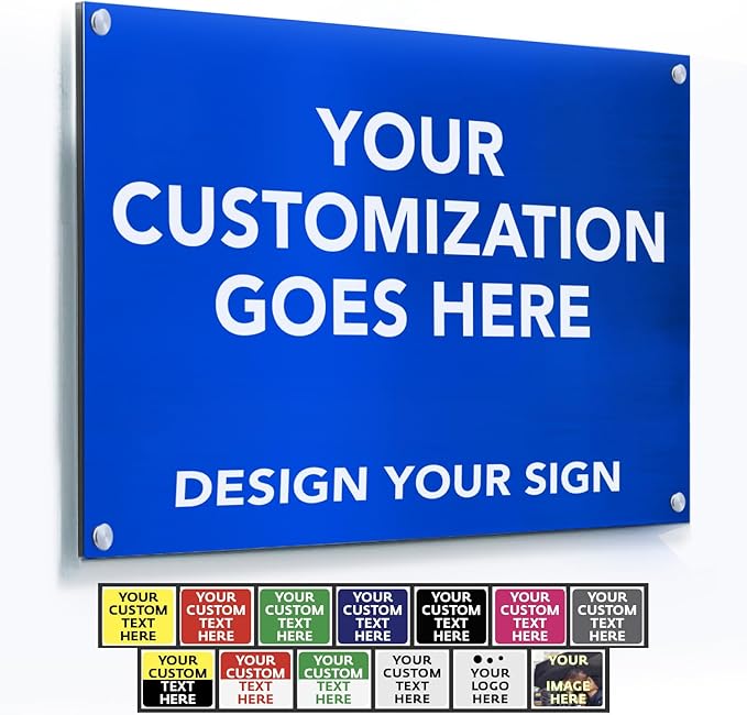 Custom Metal Signs, Personalized Aluminum, Customized Safety, Business Signs, Waterproof Outdoor, White Aluminum (Blue Background, 20x20 In)
