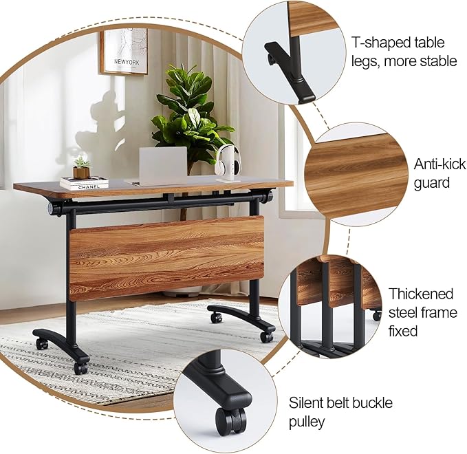 Conference Room Table with Flip-Top Design for Dynamic Meetings, Business Table Computer Desk with Heavy-Duty Frame,Foldable Seminar Meeting Tables for Home Office (2, C, 47.2IN)