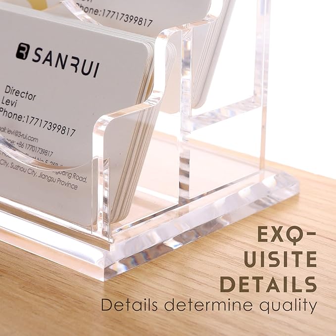SANRUI Clear Horizontal Business Card Holder Stand for Desk, Acrylic Desktop Display Name Cards Holders Organizer Storage Rack,for Exhibition, Home , Office ,2 Tier 4 Pocket, 240 Card Capacity