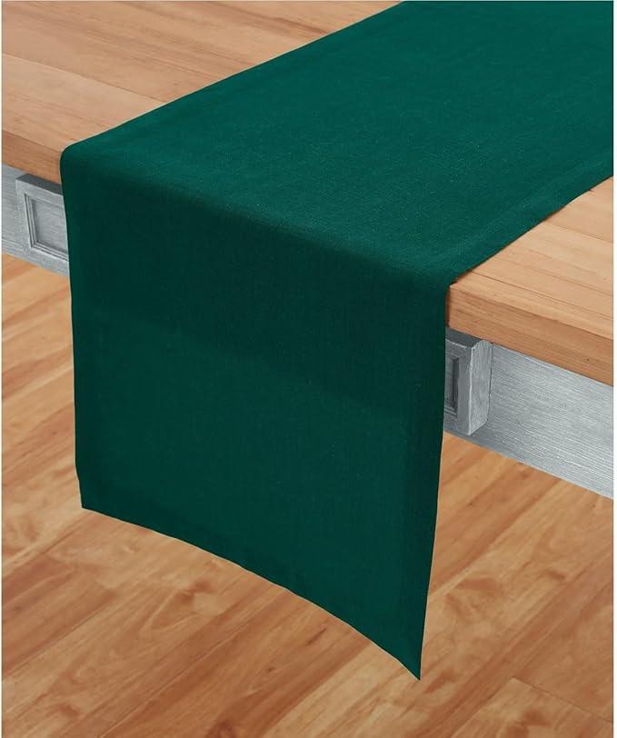 Solino Home Linen Rainforest Green Table Runner 120 Inches Long - 100% Pure Linen 14 x 120 Inch Table Runner for Dining, Fall, Autumn, Thanksgiving, Christmas, Holiday - Fete