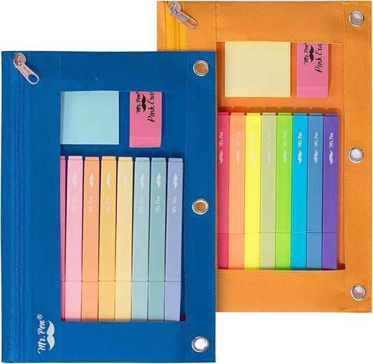 Mr. Pen - Pencil Pouch, Blue and Orange, 2 Fabric Pencil Pouches, Binder Pockets, Pencil Case, Binder Pouch, Pencil Bags, Pencil Pouch 3 Ring, Pencil Bags with Zipper, Zippered Pencil Pouch, Canvas