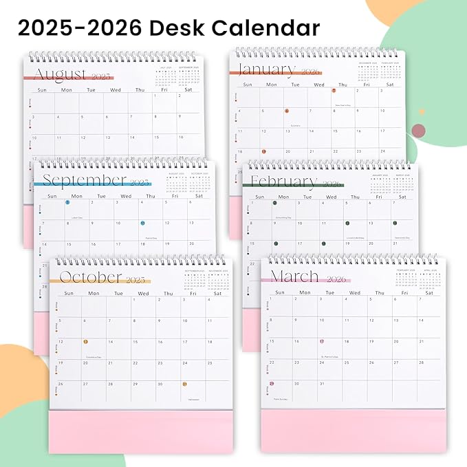 Desk Calendar 2025-2026,July 2025 to Dec 2026 18 Months Standing Flip Desk Calendar with Stickers,10" x 8" Desktop Calendar for Home Office School,Pink