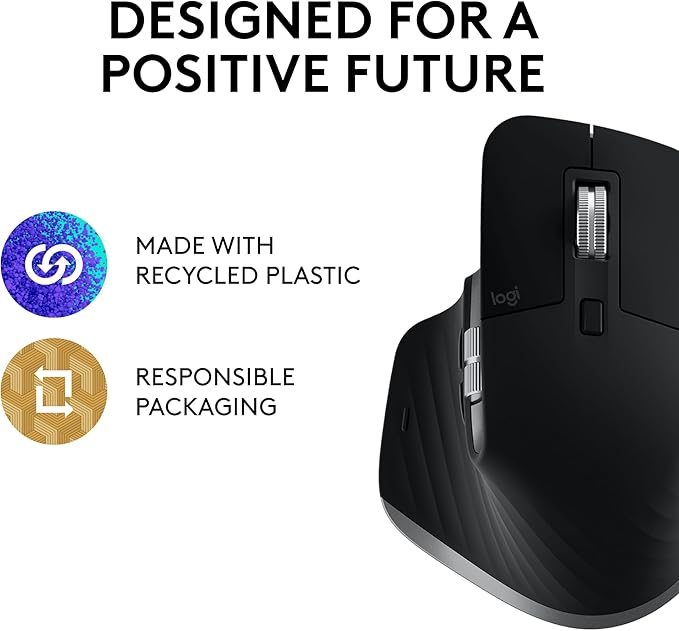 Logitech MX Master 3S for Mac - Wireless Bluetooth Mouse with Ultra-Fast Scrolling, Ergo, 8K DPI, Quiet Clicks, Track on Glass, Customization, USB-C, Apple, iPad - Space Grey