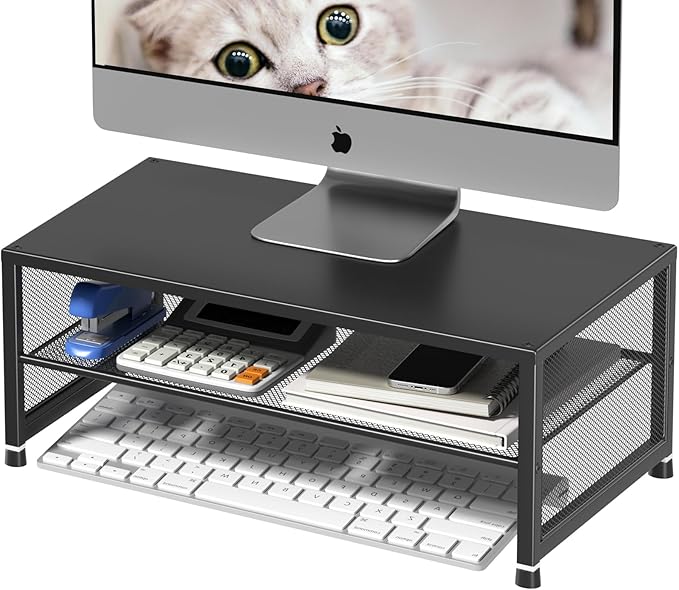Desk Organizers and Accessories, Computer Monitor Stand Riser, Printer & Laptop Stand, Office Desk Accessories & Desktop Workspace Organizers for Office Supplies (Black)