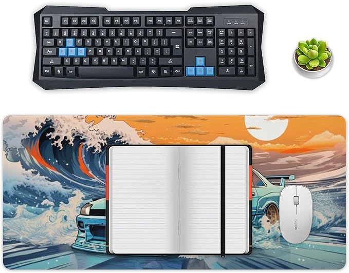 Large Desk Mats on Top of Desks Pad Big Mousepads Gaming Cool Mouse Pads for Desktop Office Supplies Accessories R33 Great Wave Japanese JDM Car 35.4 x 15.7 inch