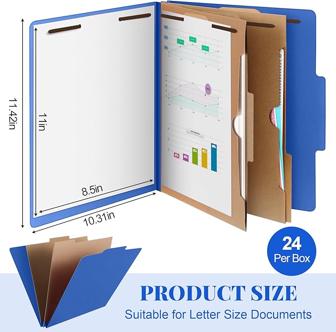 Skyygemm 24 Pcs Classification Folders Letter Size, 2 Pocket Dividers Pressboard File Folder with Fasteners, Expanding File Organizer Bulk for Teachers, Clergy, Office, Church, Christmas (Dark Blue)