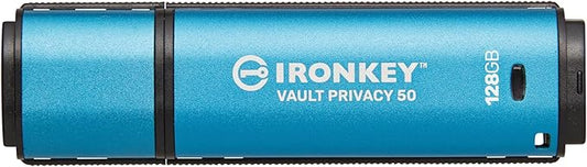 Kingston IronKey Vault Privacy 50 128GB Encrypted USB | FIPS 197 | AES-256bit | BadUSB Attack Protection | Multi-Password Options | IKVP50/128GB