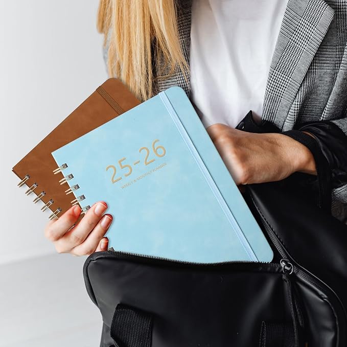 Academic Planner 2025-2026, Weekly and Monthly Calendar Planner, July 2025 - June 2026, 6.4" x 8.5", Faux Leather Cover Yearly Teacher Student Planning Agenda Book with Tabs, Pocket, Notes(Blue)