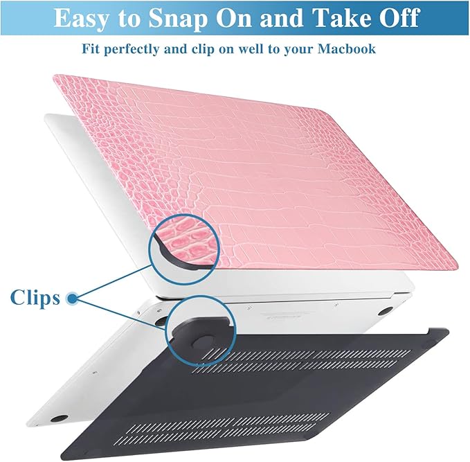 KEROM Compatible with Crocodile MacBook Air 13 Inch Case 2025-2022 M4 M3 M2 A3240 A3113 A2681, Textured Elegant Luxury Aligator Skin Snakeskin PU Leather Hardshell Case & Keyboard Cover, Pink