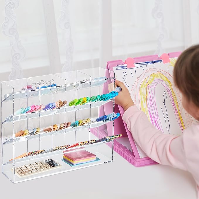 Acrylic Pen Organizer Storage for 200 Markers Vertical Marker Organizer Acrylic Pen Display Holder for Office Desk Desktop Stationery Pencil Storage, Clear, 13 x 4 x 10.2 Inch