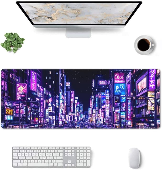City Mouse Pad 31.5 X 11.8 Inch Big Desk Rubber Base Stitched Edges Keyboard Pad XXL Mouse Mat for Home Game and Office