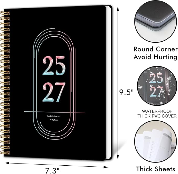 Monthly Planner 2025-2027, Simplified Monthly Calendar Planner, 24 Months Calendar, July 2025 - June 2027, 7.3" * 9.5", Waterproof Cover with Spiral Bound, for Office, School