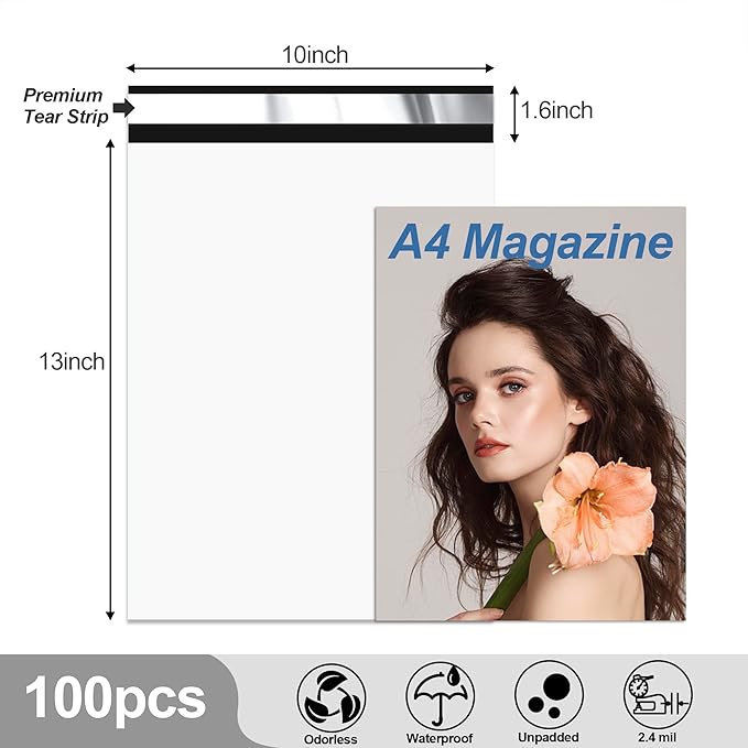 JinRuiKJ Thank You Poly Mailer 10x13 Inch 100 PCS, Shipping Bags for Clothing, Packaging Bags for Small Business, Strong Adhensive, Waterproof and Tear-Resistant Mailing Envelopes, White