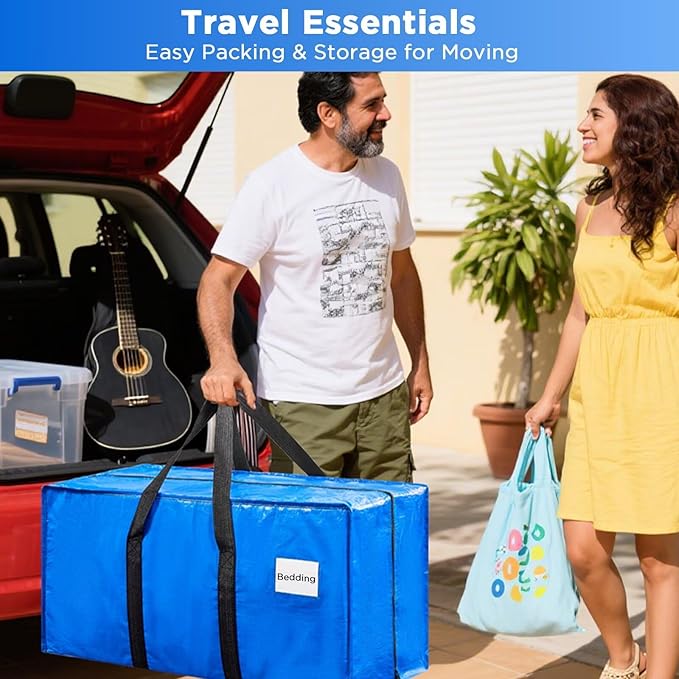 BETU Extra Large Moving Bags Heavy Duty Storage Bags with Zipper Handles, 2 Pack Clothes Storage Totes Bins Packing Moving Boxes, Moving Supplies for College Dorm Essentials, Space Saving, Blue