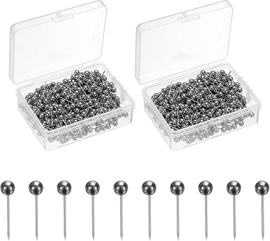 uxcell 800 Pcs Push Pins, Map Thumb Tacks 4mm Round Head Decorative Push Pins for Bulletin Board Home Office Travel Wall DIY Crafts Map Photo, Metallic Black