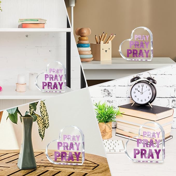 Purple Christian Gifts for Women, Religious Plaques Christian Woman Decor Gifts, Pink Room Accessories - Modern Home Office Room Bathroom Bedroom, Pray On It Over It Acrylic Sign