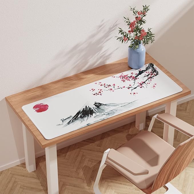 ETZ Japanese Cherry Blossom White Mouse Pad (31.5 × 11.8 × 0.12 inch) Extended Large Mouse Mat Desk Pad, Stitched Edges Mousepad,Non-Slip Rubber Base,Gaming Mouse Pad XL,Office & Home.