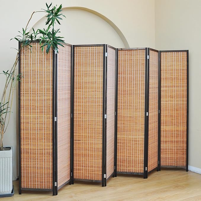 7 Panel Bamboo Room Divider - Folding Screen for Room Separation, 67" H x 107.5" W