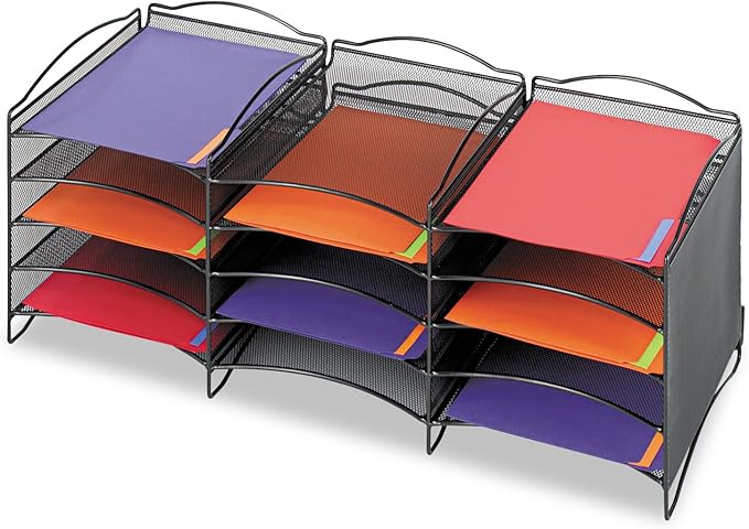 Safco 9430BL Onyx Mesh Literature Organizer, 12 Compartment, Black