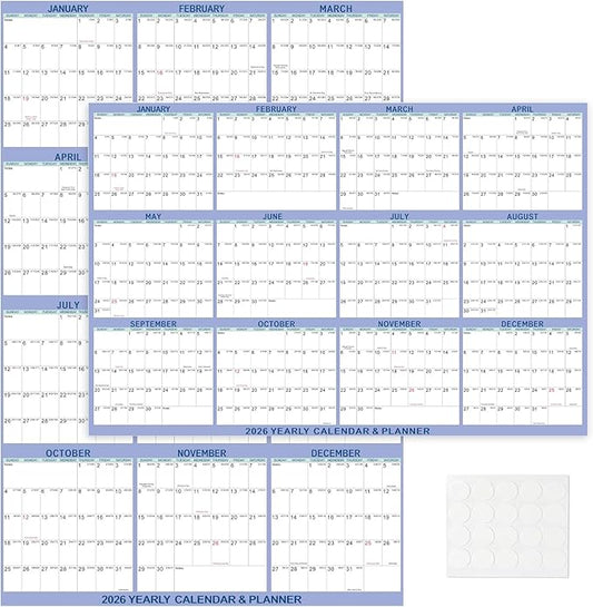 2026 Wall Calendar 24" x 36" Dry Erase Calendar for Wall from January 2026 to December 2026 12 Month Annual Large Yearly Wall Planner for Office School(Light Purple)