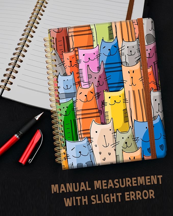 Ruled Spiral Writing Notebook,A5 Hardcover Lined College Journal for Women Lady,Fashion Puppy Watercolor Strong Twin-Wire Binding with Premium Paper,8.4" X 6",Perfect for School,Office,Home Gifts(Funny Cats)