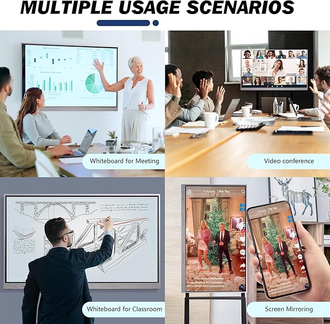 SELFIE CAT 55'' Large Smart Digital Whiteboard for Office Classroom, Interactive Smart Board White Board for Electronic Presentation Meeting, Touchscreen Boards on Classroom Office Video Conference