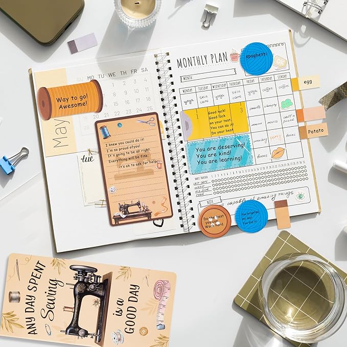 Xqumoi Retro Sewing Sticky Notes Set - Any Day Spent Sewing is A Good Day Self-Stick Note Pads Teacher Appreciation Notepads Writing Memo Pad Page Marker Back to School Office Supplies, 550 Sheets