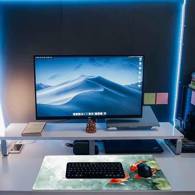 Desk Pad, Watercolor Koi Fish Desk Mat, Koi Fish in Pond Large Gaming Mouse Pad, 31.5"x15.7" Extended Big Computer Keyboard Mouse Pad with Non-Slip Base and Stitched Edge