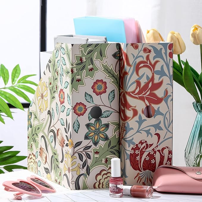PerKoop 12 Pcs Magazine File Holder Foldable Decorative Cardboard File Folders 6 Patterns Floral Colored Magazine Rack with Printable Sticker Labels for School Office Home Desk (Floral)