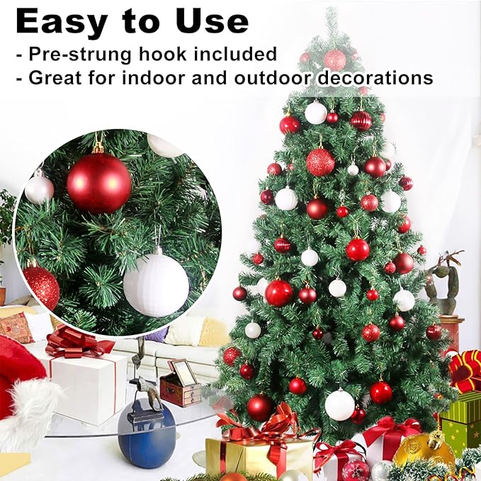 Red & White 3.2" Large Christmas Balls - Christmas Tree Decoration Ornaments Shatterproof Hanging Balls for Birthday Halloween Holiday Wedding Decorations Set of 10pcs