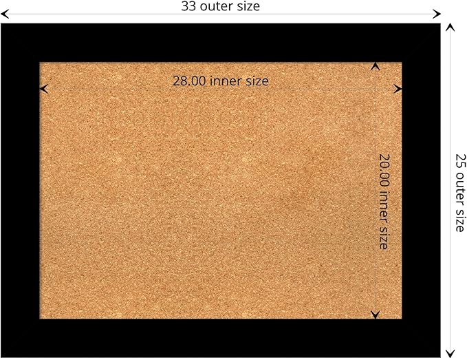 Amanti Art Natural Cork Board for Wall, 25x33 Vision Board with Black Wood Frame, Medium Corkboard Office Decor for Home Organization, Casual Corkboard Pinboard to display items for home organization