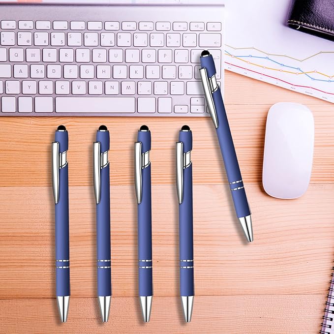 12 Pcs Blue Ink Ballpoint Pen with Stylus Tip, 1.0 mm Metal Pen Stylus Pen for Touch Screens, 2 in 1 Thank You Pen Gift for Friends, Colleagues, Coworker, Office, Family (Blue)