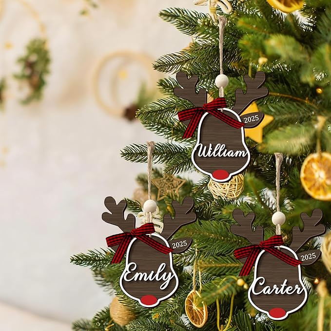 Personalized Christmas Ornaments with Name,Wooden Christmas Tree Ornaments 2025 with Custom Family Name for Kids Adults,Xmas Ornaments for Christmas Tree Gifts (05-Christmas Tree Ornaments)