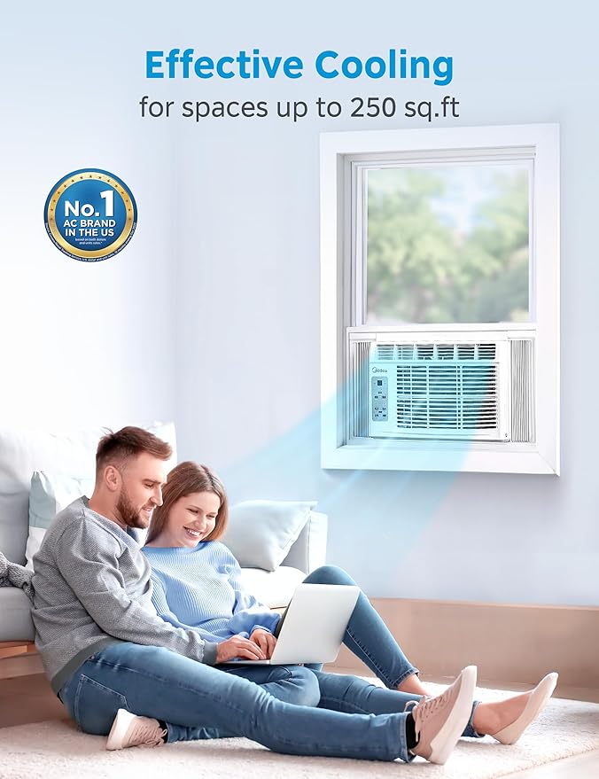 Midea 6,000 BTU Window Air Conditioner, 3-in-1 Cool/Fan/Dehumidifier Window AC Unit, Easycool Air Conditioner with Remote Control, Cools up to 250 Sq. Ft., Fits bedroom, study, office (2024 Upgrade)