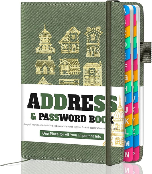 Address Book with Colorful Alphabetical Tabs (4.7" X 6.2") – Telephone Address Contact Book for Seniors, Address Book with Space for Website Address and Internet Passwords (Sage Green)