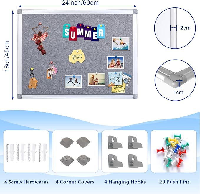 Felt Bulletin Board 24x18inches Photo Picture Display Board Wall Hanging Notice Board with Push Pins