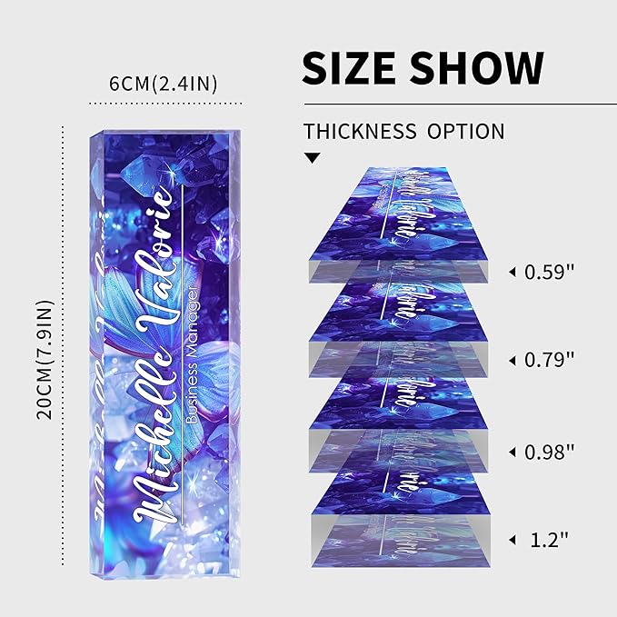 Personalized Name Plate for Desks, Custom Desk Name Plates, Acrylic Name Plate Office Desk Accessories, Personalized Office Gifts for Coworkers Teachers, Employee Appreciation Gifts (Crystal Butterfly)